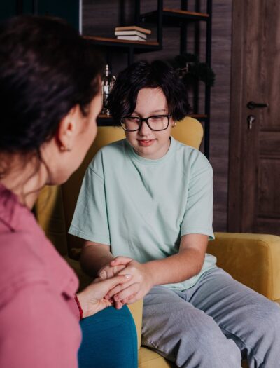 A caregiver assisting a client at home