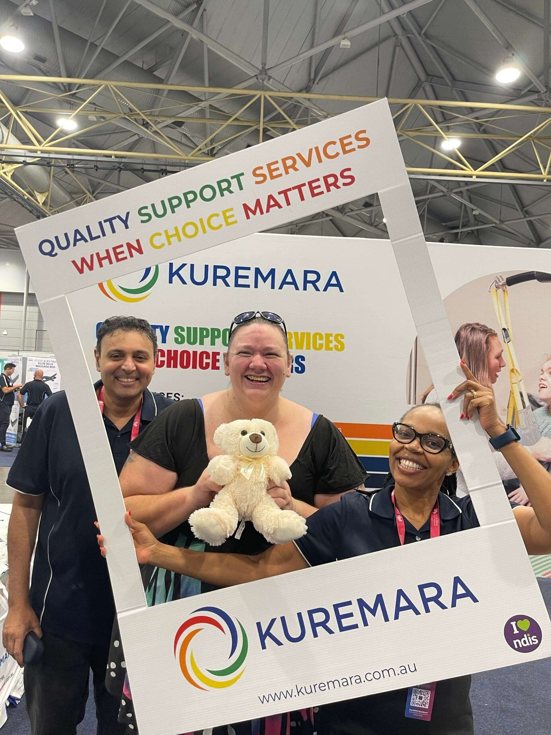 Connecting with Happy Visitor at Kuremara Stand in Brisbane Disability Connection Expo event 2025